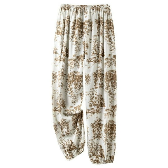 Defitshape Women's Comfy Lounge Pants Closed Pajama Bottoms Loungewear Elastic Band Pj Sleep Longline Elastic Patch Pocket Nightwear Beige Small-Large