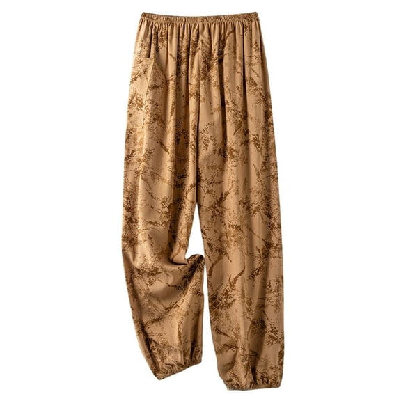 Defitshape Women's Comfy Lounge Pants Closed Pajama Bottoms Loungewear Elastic Band Pj Sleep Longline Elastic Patch Pocket Nightwear Brown Small-Large