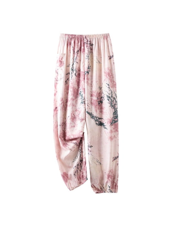 Women's Comfy Lounge Pants Closed Pajama Bottoms Loungewear Elastic Band Pj Sleep Longline Elastic Patch Pocket Nightwear Pink Small-Large