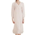 thumbnail image 1 of Defitshape Women's Cotton Nightgown Cozy Soft Overlay Flowy Billowy Sleep Shirt Old Fashioned Long Sleeve Scalloped V Neck High Waist Long Pj Lounge Pajama Dress Sleepwear Pink Large, 1 of 5