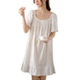 thumbnail image 1 of Defitshape Women's Cotton Nightgown Soft Short Pajama Dress Princess Victorian Ruched Scoop Neck Short Sleeve Sleeping Shirt Summer Fall Frilly Hem Nightshirt Fall Comfy Sleepwear White Large, 1 of 4