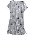 thumbnail image 1 of Defitshape Women's Cotton Nightgowns & Sleepshirts Patterned Night Dress Sleepwear Summer Soft Sleep Shirt Short Sleeve Pajama Dress Cute Cartoon Grey Owl Medium, 1 of 3