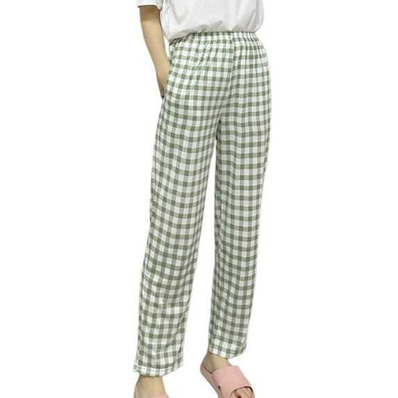 Defitshape Women's Cotton Pajama Pants Cute Sleep Capris Comfy Summer Pocket Soft Loose Fit Casual Elastic Waist Lounge Pants Green Medium