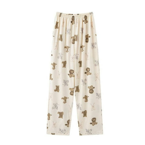 Defitshape Women's Cotton Pajama Pants Plaid Pj Sleep Lounge Bottom Comfy Elastic Loose Band Printed with Pocket Beige Medium
