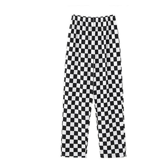 Defitshape Women's Cotton Pajama Pants Plaid Pj Sleep Lounge Bottom Comfy Elastic Loose Band Printed with Pocket Black White Large