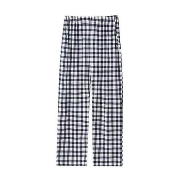 Defitshape Women's Cotton Pajama Pants Plaid Pj Sleep Lounge Bottom Comfy Elastic Loose Band Printed with Pocket Blue X-Small
