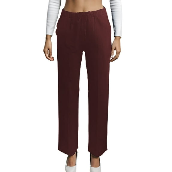 Defitshape Women's Cotton Pants Wide Leg Lightweight Drawstring Lounge Palazzo Loose Comfy Pj Bottom Casual Pajama Pant Burgundy Small
