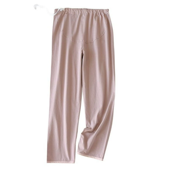 Defitshape Women's Cotton Postpartum Pajama Pants Full Cotton Lounge Pj Bottoms 3rd Trimester Elastic Band Empire Waist Fall Loose Nightwear Pink Large
