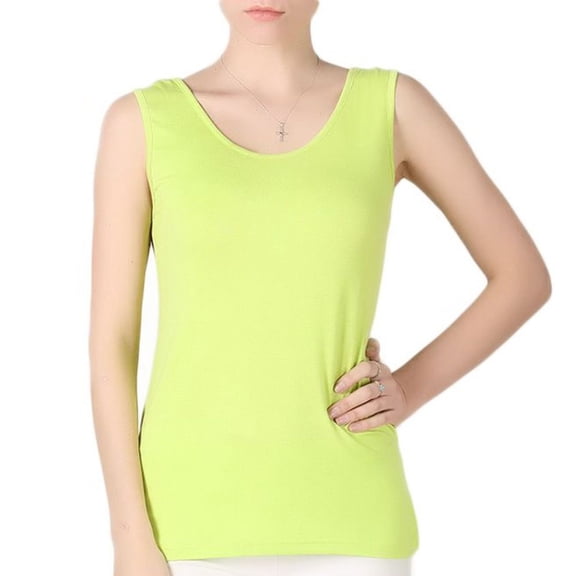 Defitshape Women's Cotton Top Sleeveless Pajama Top Yoga Summer Tank Sleepwear Fitted Crew Neck Fall Soft Cool Spring Tank Top Green Large