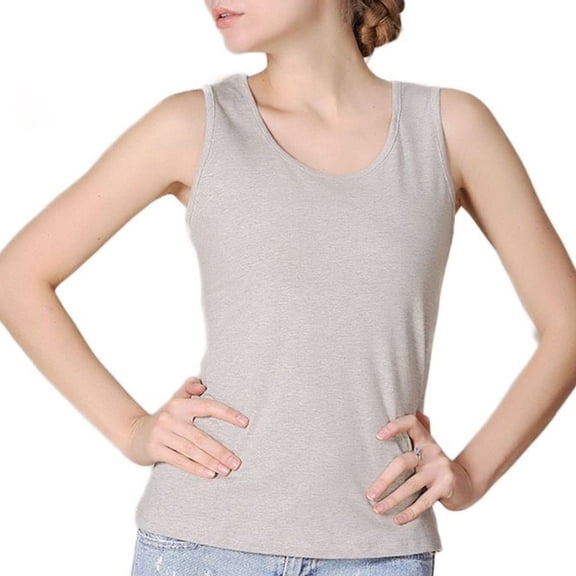 Defitshape Women's Cotton Top Sleeveless Pajama Top Yoga Summer Tank Sleepwear Fitted Crew Neck Fall Soft Cool Spring Tank Top Grey XX-Large