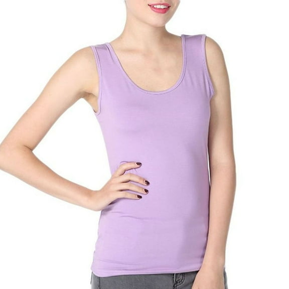 Defitshape Women's Sleeveless Tank Top Soft Cami Pajamas Yoga Cotton Spring Summer Cool Camisole Casual Crew Neck Light Purple Large