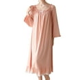 thumbnail image 1 of Defitshape Women's Cotton Victorian Nightgown Vintage Sleep Dress Long Sleeve Pleated Lace Princess Elegant Nightwear Mid-length Ruffle Crew Neck Pink Large, 1 of 5