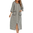 thumbnail image 1 of Defitshape Women's Cotton Zipper Robe Soft Loose Fit House Coat Comfy Spring Fall Short Sleeve Long Bathrobe Zip Up Duster Robe Loungewear Grey Medium, 1 of 1