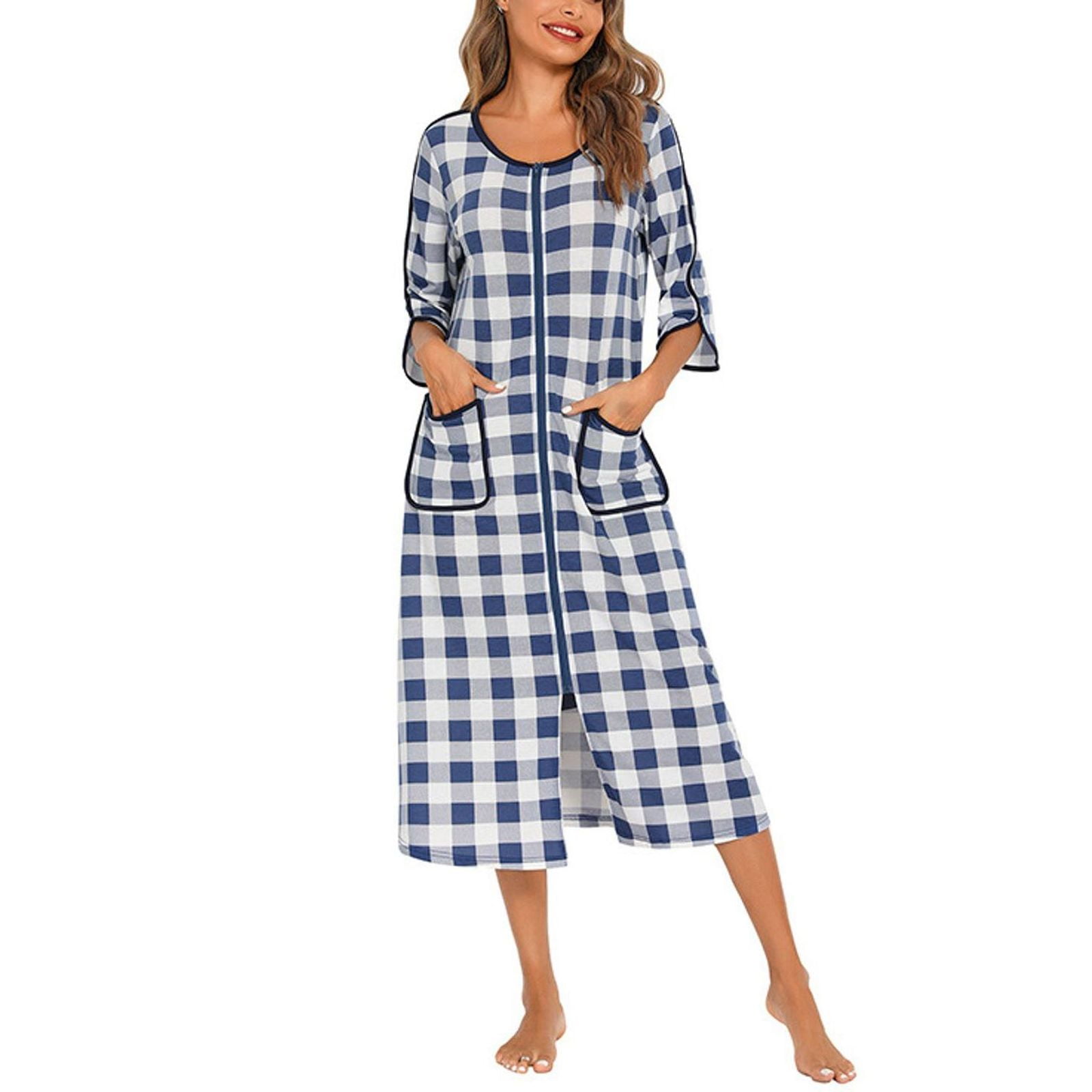 Loose Outer Robe Defitshape Women's Cotton Zipper Robe Soft Loose Fit House Coat Comfy ...