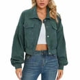 thumbnail image 1 of Defitshape Women's Crop Jacket Soft Long Sleeve Coat Fall Travel Fashion Spring Loose Corduroy Winter Outerwear Dark Green Small, 1 of 4