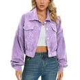 thumbnail image 1 of Defitshape Women's Crop Jacket Soft Long Sleeve Coat Fall Travel Fashion Spring Loose Corduroy Winter Outerwear Purple Medium, 1 of 4
