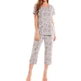 thumbnail image 1 of Defitshape Women's Cute Cotton Pajama Set Capri Loungewear Soft Short Sleeve Pjs Pants Lounge Comfy Two Piece Patterned Print Sleepwear Dark Grey Large, 1 of 5
