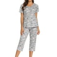thumbnail image 1 of Defitshape Women's Cute Cotton Pajama Set Capri Loungewear Soft Short Sleeve Pjs Pants Lounge Comfy Two Piece Patterned Print Sleepwear Light Grey Medium, 1 of 5