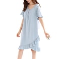 thumbnail image 1 of Defitshape Women's Cute Nightgown Cotton Pjs Short Sleeve Night Dress Sleep Knee Length Sleeping Soft Sleepwear Light Blue Large, 1 of 4
