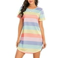 thumbnail image 1 of Defitshape Women's Cute Nightgown Soft Rainbow Striped Sleep Dress Summer Short Nighties Soft Short Sleeve Cotton Lightweight Sleeping Holiday Sleepwear Style1 Small, 1 of 4