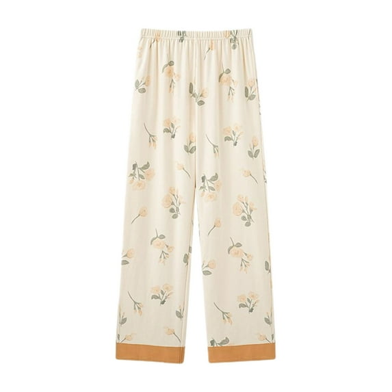 Defitshape Women's Cute Pajama Pant Pj Bottoms Summer Printed Sleepwear Soft Lounge Fall Light Spring Stretchy Loose Cotton 468 Orange X-Small