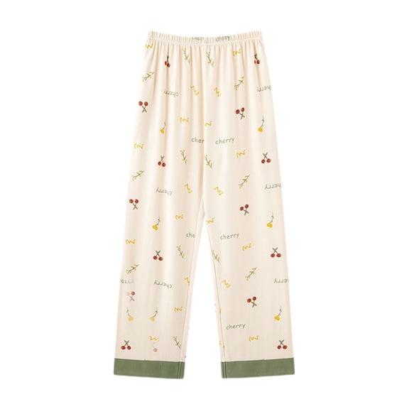 Defitshape Women's Cute Pajama Pant Pj Bottoms Summer Printed Sleepwear Soft Lounge Fall Light Spring Stretchy Loose Cotton 539 Green X-Small