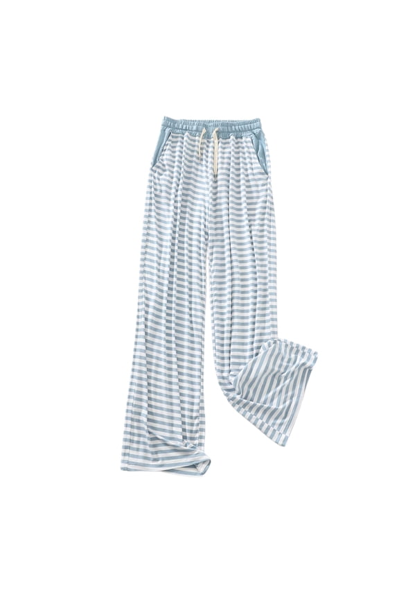 Women's Cute Pajama Pants Comfy Striped Wide Leg Long Soft Modal Elastic Waist Drawstring Lounge Pants Sleepwear Green Medium