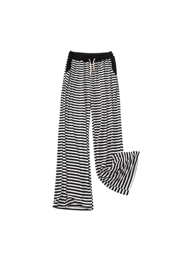 Women's Cute Pajama Pants Comfy Striped Wide Leg Long Soft Modal Elastic Waist Drawstring Lounge Pants Sleepwear Striped Small