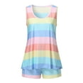 thumbnail image 1 of Defitshape Women's Cute Pajama Set 2 Piece Pjs Soft Sleepwear Shorts Patterned Comfy Ladies Loungewear Summer Fall Sleeveless Print Light Rainbow Nightwear Fitted Casual Pink X-Large, 1 of 3