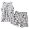 thumbnail image 1 of Defitshape Women's Cute Pajama Set Sleevelss Shorts Pi Sleep Cotton Loungewear Printed Elastic Comfy Band Loungewear Grey Large, 1 of 5