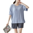 thumbnail image 1 of Defitshape Women's Cute Pajama Set Soft Summer 2 Piece Short Sleeve Shorts Pjs Loose Casual Lounge Comfy Sleepwear Lounge Set with Padded Bras Style3 Small, 1 of 4