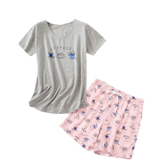 Defitshape Women's Cute Pajamas Cotton Pjs Soft Cartoon Short Summer Fall Drawstring Spring Lounge Pajama Set Style4 Large