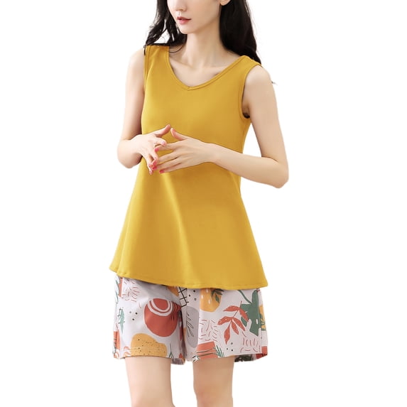 Defitshape Women's Cute Pajamas Short Pajama Set Summer Cotton Comfy Lounge Baggy Thin Soft Basic Lounge Set Sleepwear Patterned6 Medium