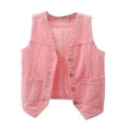 thumbnail image 1 of Defitshape Women's Denim Vest V Neck Tank Top Soft Top Western Sleeveless Vintage Fashion Button Summer Pocket Jean Jacket Pink Small, 1 of 4