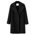 thumbnail image 1 of Defitshape Women's Double Breasted Coat Ladies Elegant Dressy Midi Long Pea Coat Winter Fall Peacoat Jacket Warm Thermal Long Sleeve Knee Length Overcoat Pocket Black Large, 1 of 2