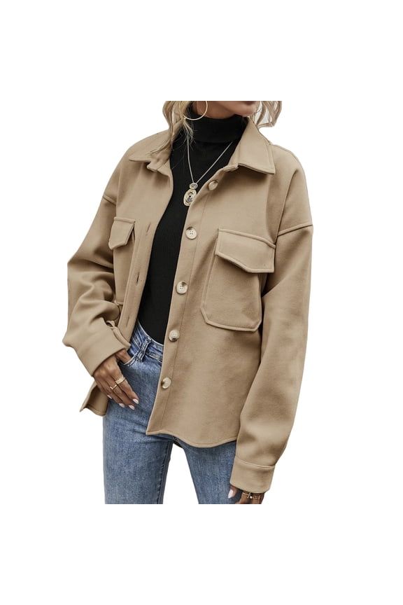 Women's Fashion Shacket Coat Shackets Shirt Tops Button Down Jackets Outerwear Comfy Fall Khaki Small