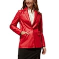thumbnail image 1 of Defitshape Women's Faux Leather Jacket Vintage Spring Fitted Long Sleeve Business Pocket Classic Blazer Red Medium, 1 of 4