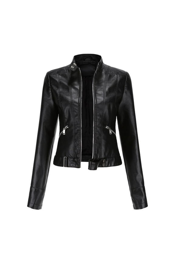 Women's Faux Leather Jacket Winter Fashion Crop Moto Jackets & Coats Long Sleeve Fall Top Mock Neck Zipper Pocket Full Zip Short Jacket Black 3X-Large