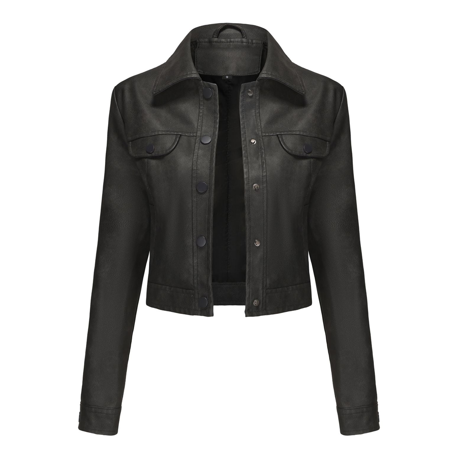 Defitshape Women's Faux Suede Leather Jacket Button Down Collar