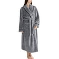 thumbnail image 1 of Defitshape Women's Fleece Bathrobe Ankle Bathrobes Fuzzy Plush Billowy Home Chic Chunky Fleece Long Fall Long Sleeve Bath Robe Grey Small, 1 of 5