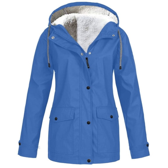 Defitshape Women's Fleece Lined Anorak Jacket Fall Top Winter Jackets Hooded Zip Up Spring Snow Zippered Pocket Long Sleeve Sky Blue Small