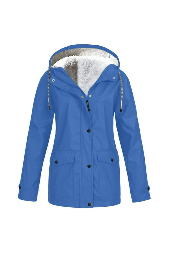 Women's Fleece Lined Anorak Jacket Fall Top Winter Jackets Hooded Zip Up Spring Snow Zippered Pocket Long Sleeve Sky Blue X-Large
