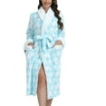 thumbnail image 1 of Defitshape Women's Fleece Robe Long Sleeve Plush Bathrobe Fuzzy Fleece Soft Thick Knee Length Winter Bath SPA Hotel Fall Warm V Neck Long Robe Light Blue Large, 1 of 5