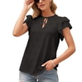 thumbnail image 1 of Defitshape Women's Flutter Short Sleeve T Shirt Cotton Summer Eyelet Top Cute Loose Flowy Lightweight Key Hole Knotted Ruffle V Neck Blouse Black Medium, 1 of 4