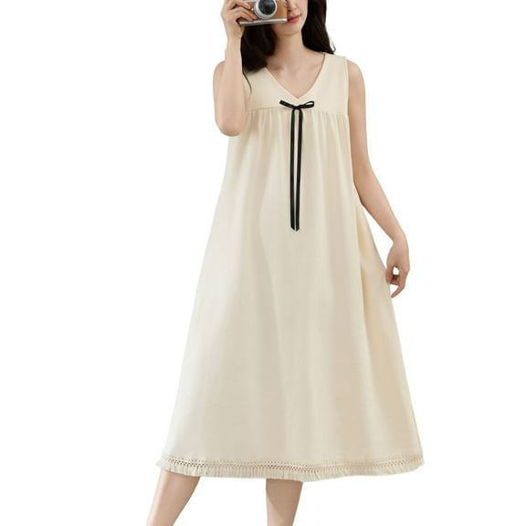 Defitshape Women's Full Cotton Lounge Dress Holiday Loungewear Light Home Long Torso Long 2025 Autumn Night Gown Style1 X-Small