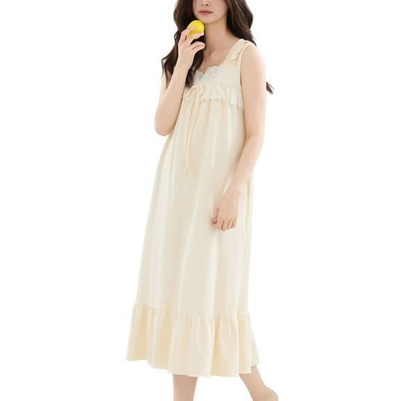 Defitshape Women's Full Cotton Lounge Dress Holiday Loungewear Light Home Long Torso Long 2025 Autumn Night Gown Style3 X-Small