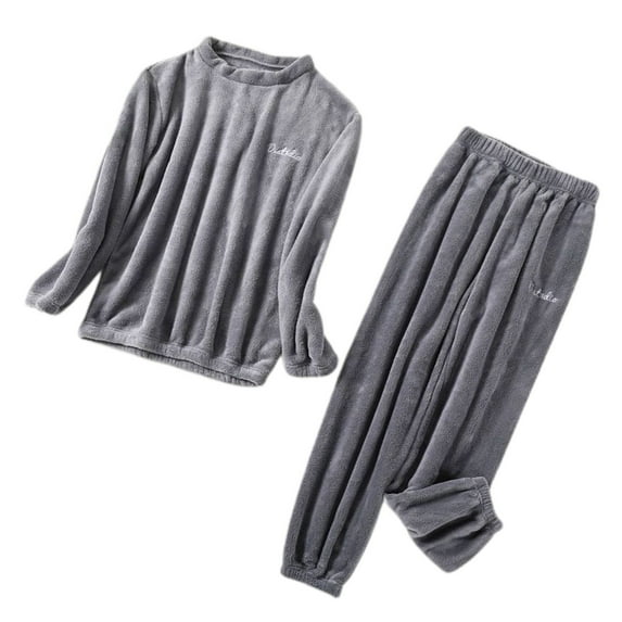 Defitshape Women's Fuzzy Fleece Pajama Set Thick Warm Loose Fit Cozy Winter Loungewear Plush 2 Piece Long Sleeve Long Pants Pjs Cute Lightweight Lounge Set Grey Small-Large
