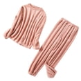 thumbnail image 1 of Defitshape Women's Fuzzy Fleece Pajama Set Thick Warm Loose Fit Cozy Winter Loungewear Plush 2 Piece Long Sleeve Long Pants Pjs Cute Lightweight Lounge Set Pink Small-Large, 1 of 1