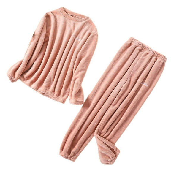 Defitshape Women's Fuzzy Fleece Pajama Set Thick Warm Loose Fit Cozy Winter Loungewear Plush 2 Piece Long Sleeve Long Pants Pjs Cute Lightweight Lounge Set Pink Small-Large