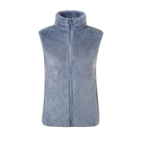 Defitshape Women's Fuzzy Vest Flannel Outwear Full Zip Winter Vest Soft Sleeveless Jacket Fall Basic Thick Spring Fashion Blue Small